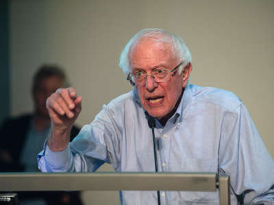 U.S. Sen. Bernie Sanders addresses a rally of striking British workers at Trade Union Congress headquarters on August 31, 2022 in London, England.