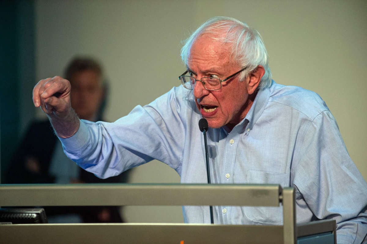 Sen. Bernie Sanders addresses a rally of striking British workers at Trade Union Congress headquarters on August 31, 2022 in London, England.