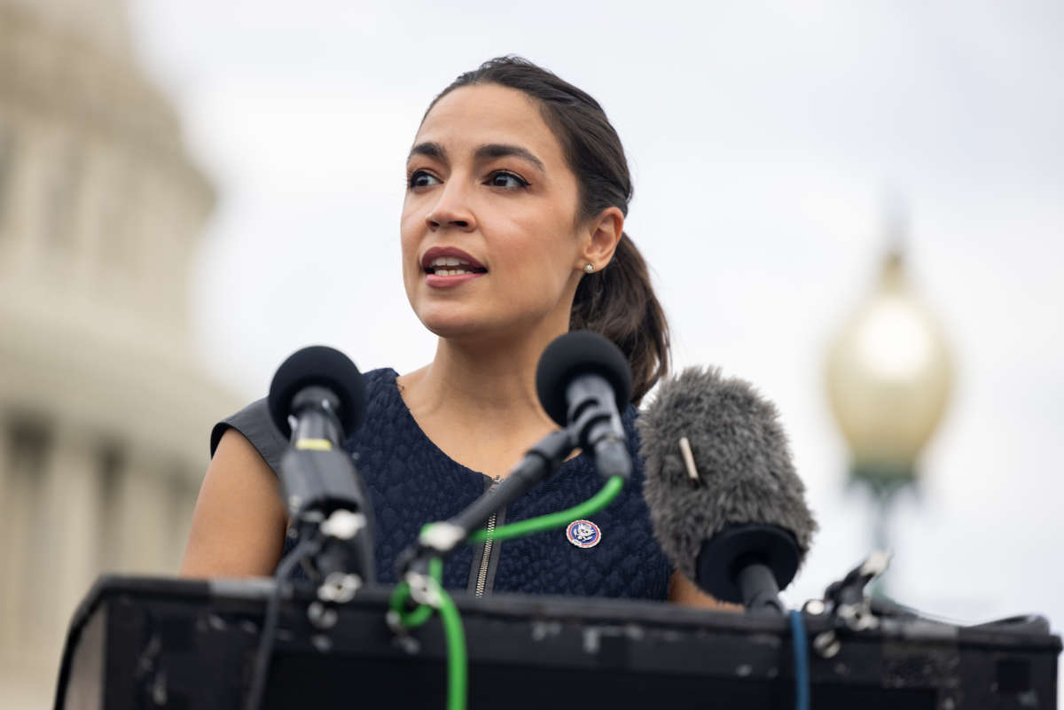 Rep. Alexandria Ocasio-Cortez (D-New York) speaks in front of the U.S. Capitol on July 28th, 2022.