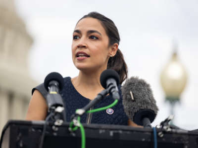 Rep. Alexandria Ocasio-Cortez (D-New York) speaks in front of the U.S. Capitol on July 28th, 2022.