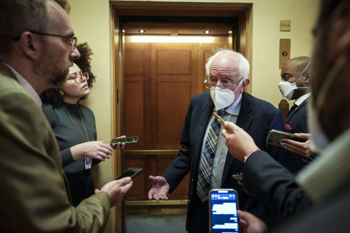 Sen. Bernie Sanders (I-Vermont) speaks to reporters on his way to a vote at the U.S. Capitol September 12, 2022 in Washington, D.C.