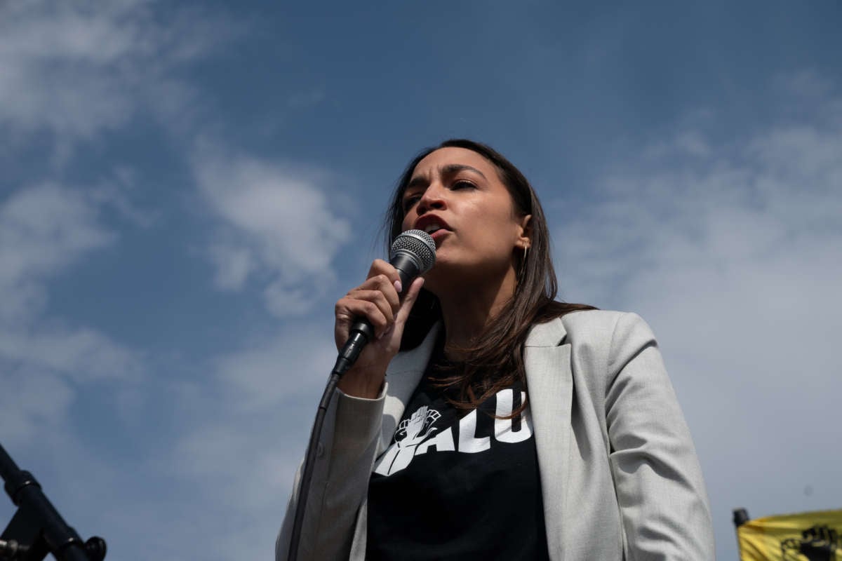 Rep. Alexandria Ocasio-Cortez (D-New York) speaks at a labor rally on April 24, 2022 in New York City.