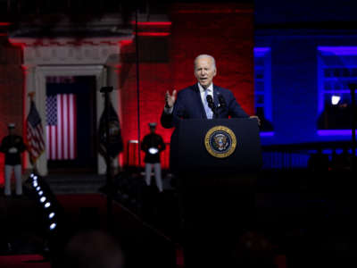 President Joe Biden gives a speech on protecting American democracy in front of Independence Hall in Philadelphia, Pennsylvania, on September 1, 2022.