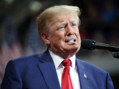 Former President Donald Trump speaks to supporters at a rally to support local candidates at the Mohegan Sun Arena on September 3, 2022, in Wilkes-Barre, Pennsylvania.