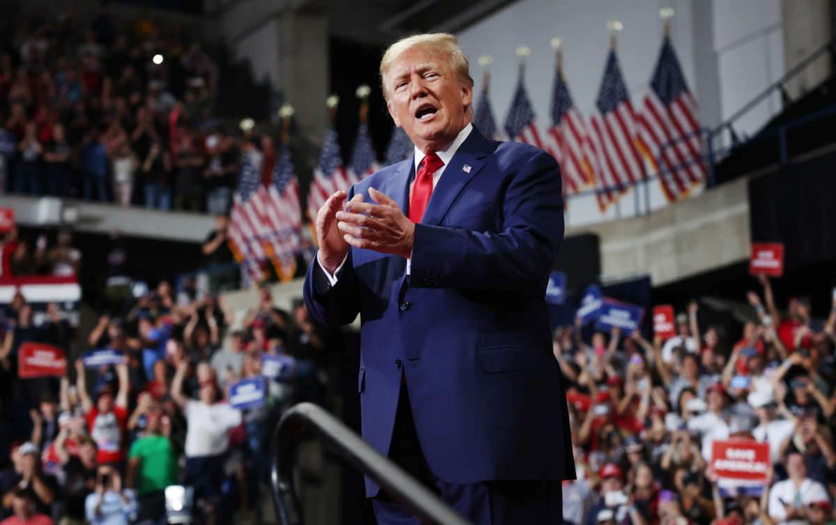 Former President Donald Trump speaks to supporters at a rally on September 3, 2022, in Wilkes-Barre, Pennsylvania.