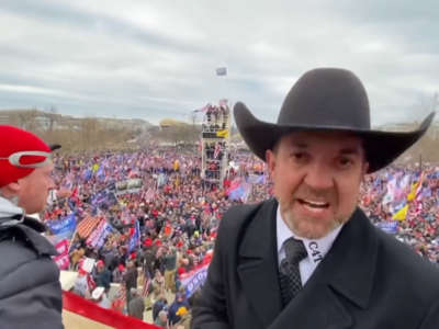 Otero County Commissioner Couy Griffin is seen at the U.S. Capitol on January 6, 2021, in a screengrab from a Cowboys for Trump video.