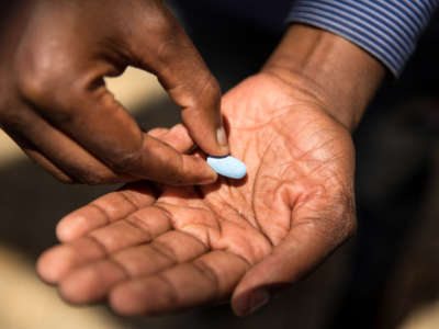 Pre-Exposure Prophylaxis (PrEP), an HIV preventative drug is presented during an interview on November 30, 2017, in Soweto, South Africa.