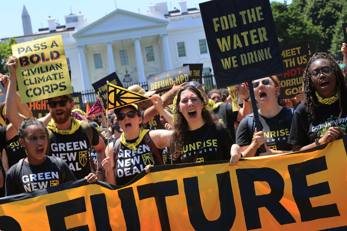 Hundreds of young climate activists rally in Lafayette Square on the north side of the White House on June 28, 2021, in Washington, D.C.