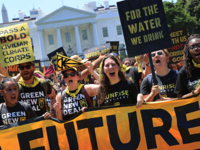 Hundreds of young climate activists rally in Lafayette Square on the north side of the White House on June 28, 2021, in Washington, D.C.
