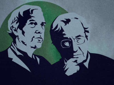 Illustration of Robert Pollin and Noam Chomsky
