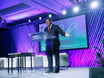 Florida Gov. Ron DeSantis speaks during the inaugural Moms for Liberty Summit at the Tampa Marriott Water Street on July 15, 2022, in Tampa, Florida.
