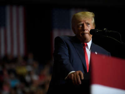 Former President Donald Trump speaks at a rally at the Covelli Centre on September 17, 2022, in Youngstown, Ohio.