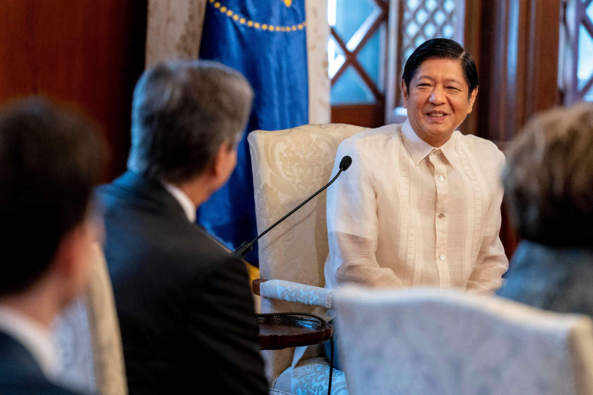 Philippine President Ferdinand Marcos Jr. speaks during a meeting with U.S. Secretary of State Antony Blinken at the Malacañan Palace in Manila on August 6, 2022.