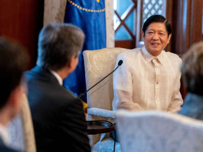 Philippine President Ferdinand Marcos Jr. speaks during a meeting with U.S. Secretary of State Antony Blinken at the Malacañan Palace in Manila on August 6, 2022.