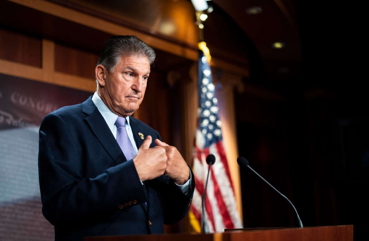 Sen. Joe Manchin speaks during a press conference on Capitol Hill on September 20, 2022, in Washington, D.C.