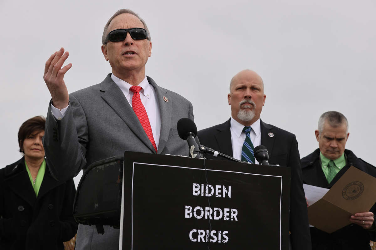 House Freedom Caucus Chairman Rep. Andy Biggs speaks during a news conference about immigration on the U.S.-Mexico border on March 17, 2021, in Washington, D.C.