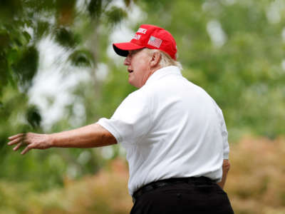 Former President Donald Trump waves at Trump National Golf Club Bedminster on July 29, 2022, in Bedminster, New Jersey.