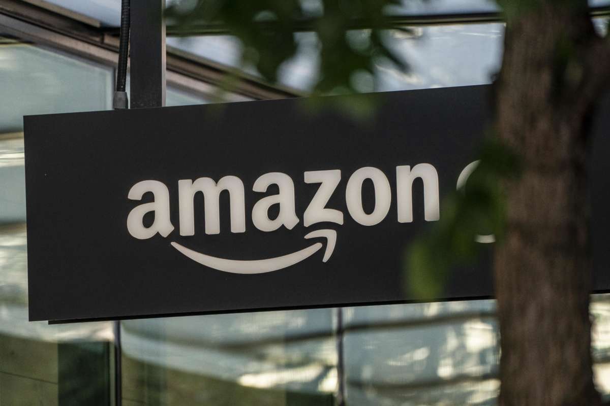 A sign outside an Amazon Go store at the Amazon headquarters on May 20, 2021, in Seattle, Washington.