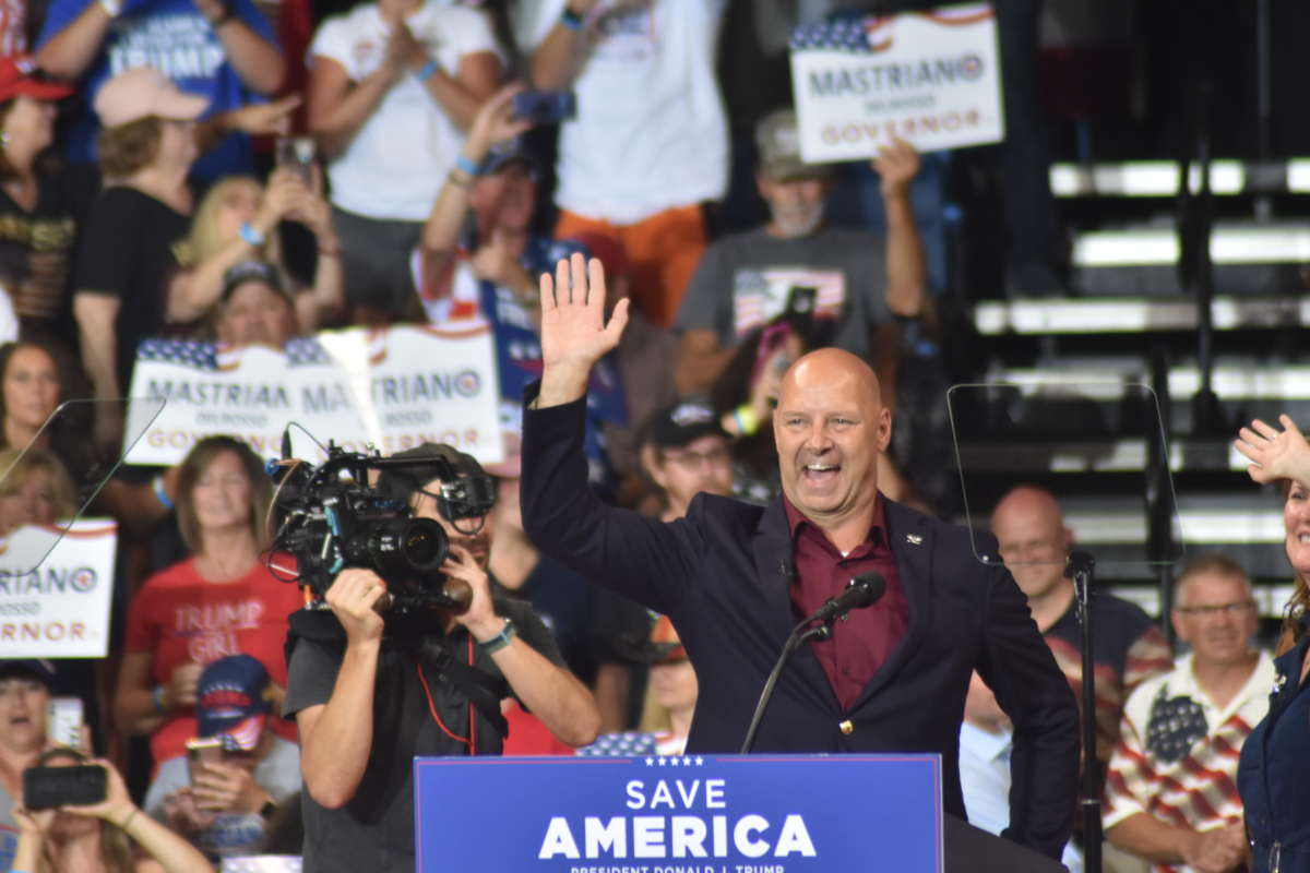 GOP gubernatorial candidate and Pennsylvania Senator Doug Mastriano delivers remarks at a "Save America" rally in Wilkes-Barre, Pennsylvania, on September 3, 2022.