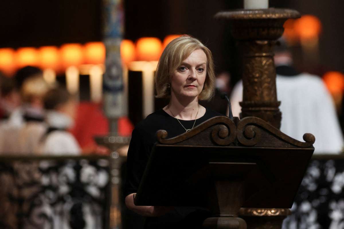 British Prime Minister Liz Truss gives a reading at a service at St Paul's Cathedral on September 9, 2022, in London, England, following the passing of Britain's Queen Elizabeth.