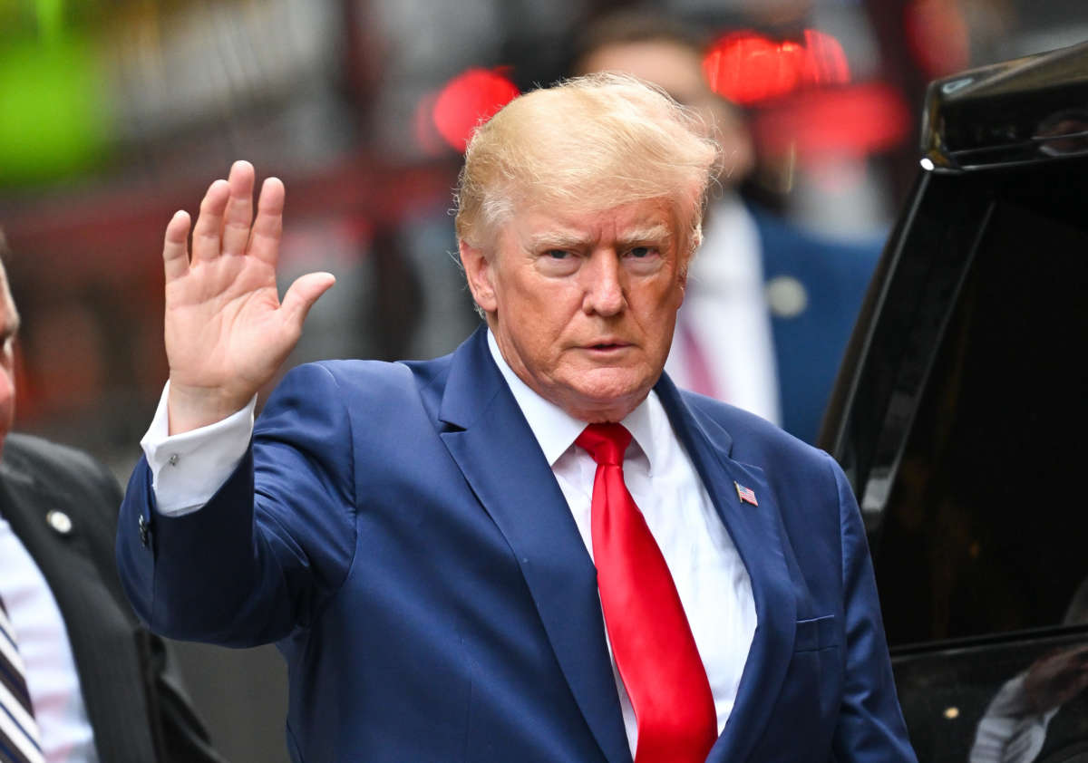 Former President Donald Trump leaves Trump Tower to meet with New York Attorney General Letitia James for a civil investigation on August 10, 2022, in New York City.