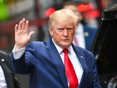 Former President Donald Trump leaves Trump Tower to meet with New York Attorney General Letitia James for a civil investigation on August 10, 2022, in New York City.