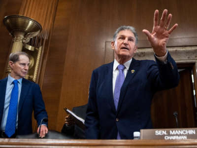 Sen. Joe Manchin arrives for a Senate Committee on Energy and Natural Resources hearing on Capitol Hill on September 29, 2022, in Washington, D.C.