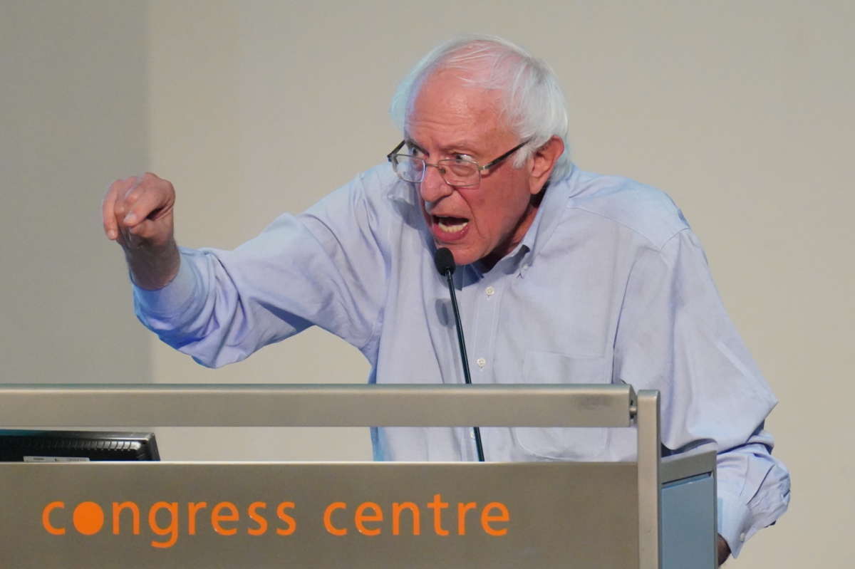 Sen. Bernie Sanders speaking during a rally to at TUC Congress House in London, England on Wednesday August 31, 2022.