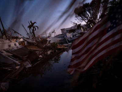 Destroyed trailer homes are seen in the aftermath of Hurricane Ian in Fort Myers Beach, Florida, on October 2, 2022.