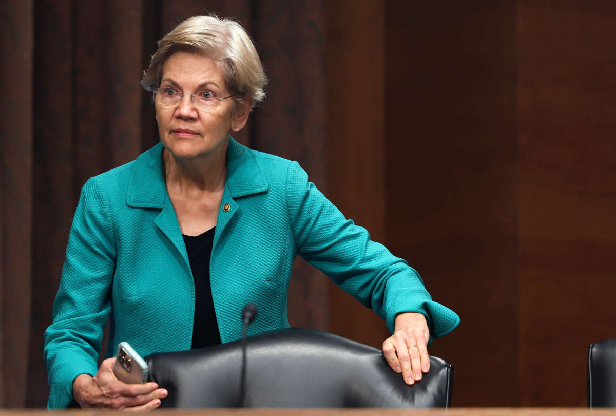 Sen. Elizabeth Warren arrives for a for hearing on Capitol Hill on September 20, 2022, in Washington, D.C.