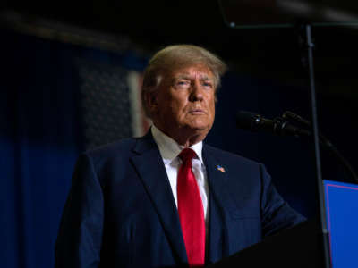 Former President Donald Trump speaks at a rally at Macomb Community College in Warren, Michigan, on October 1, 2022.