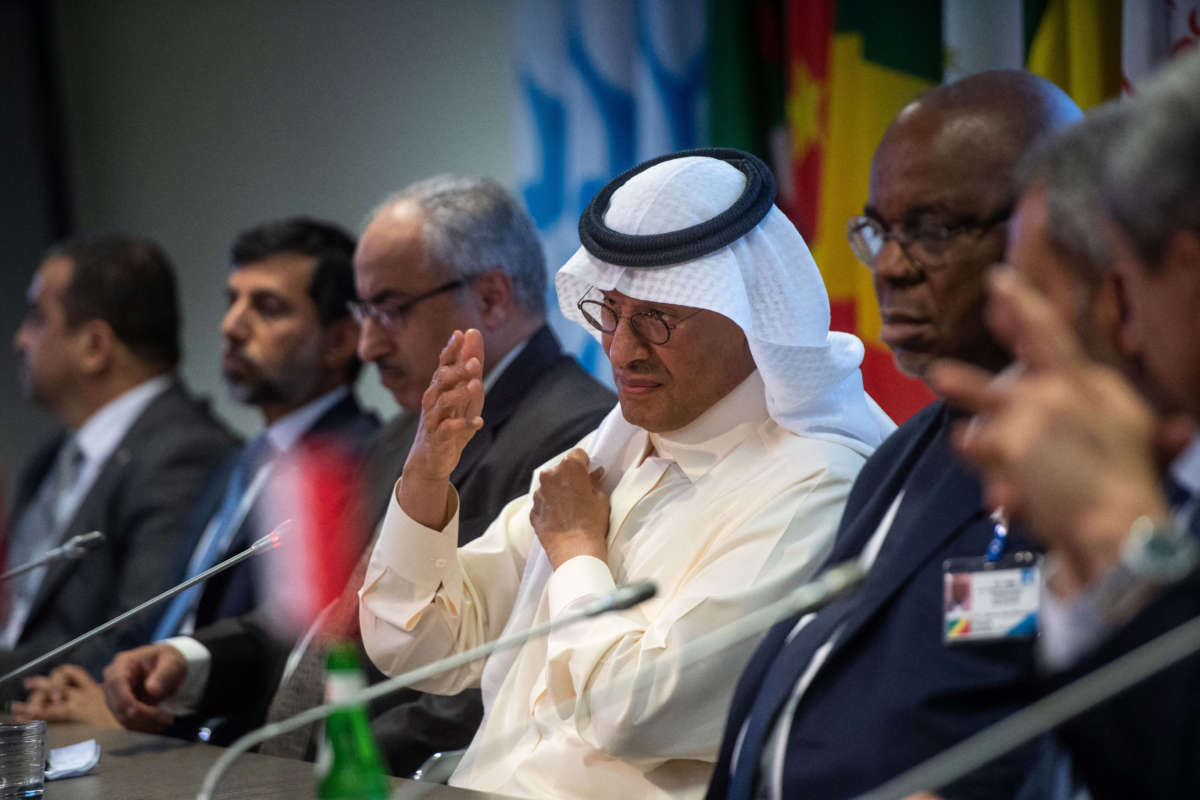 Saudi Arabia's Minister of Energy Abdulaziz bin Salman speaks during a press conference after the 45th Joint Ministerial Monitoring Committee and the 33rd OPEC and non-OPEC Ministerial Meeting in Vienna, Austria, on October 5, 2022.