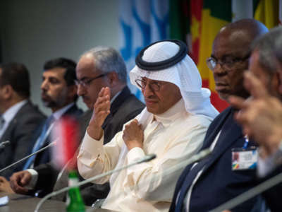 Saudi Arabia's Minister of Energy Abdulaziz bin Salman speaks during a press conference after the 45th Joint Ministerial Monitoring Committee and the 33rd OPEC and non-OPEC Ministerial Meeting in Vienna, Austria, on October 5, 2022.