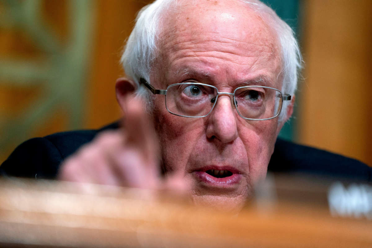 Sen. Bernie Sanders speaks during a committee hearing on Capitol Hill in Washington, D.C., on February 25, 2021.