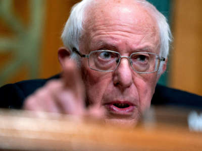 Sen. Bernie Sanders speaks during a committee hearing on Capitol Hill in Washington, D.C., on February 25, 2021.