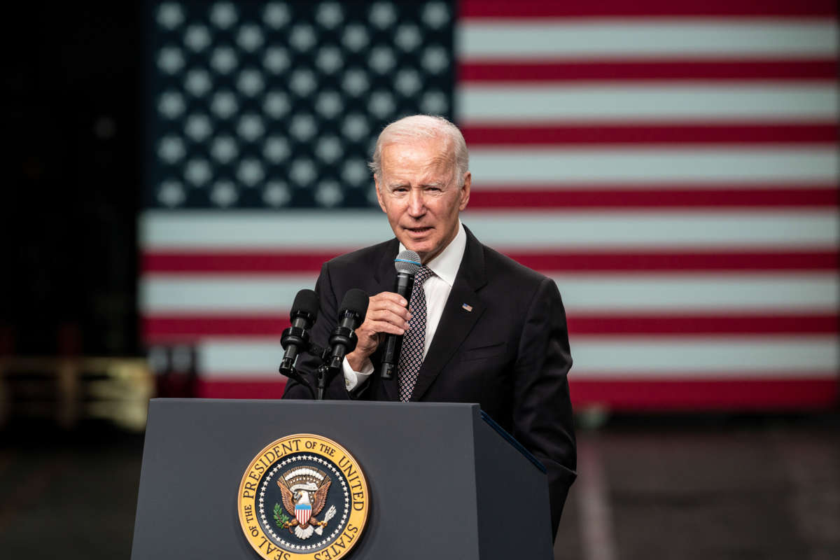 President Joe Biden delivers remarks at an IBM facility in Poughkeepsie, New York, on October 6, 2022.