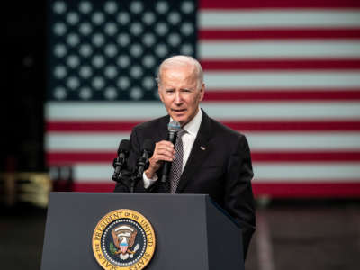 President Joe Biden delivers remarks at an IBM facility in Poughkeepsie, New York, on October 6, 2022.