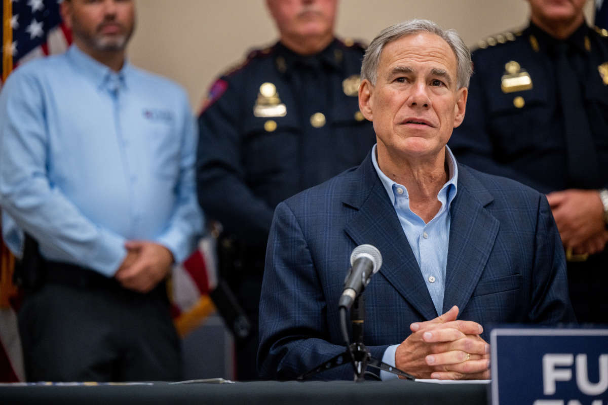 Texas Gov. Greg Abbott speaks at a press conference on September 13, 2022, in Houston, Texas.