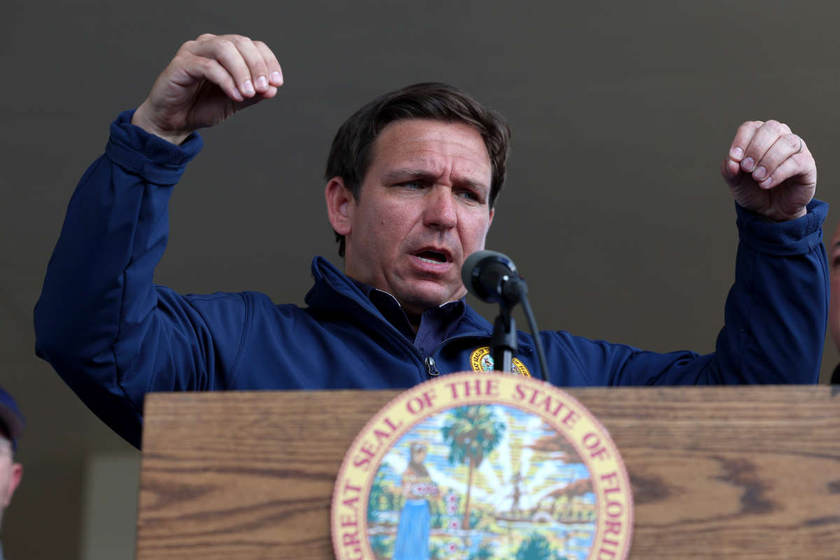 Florida Gov. Ron DeSantis speaks during a press conference on October 4, 2022, in Cape Coral, Florida.