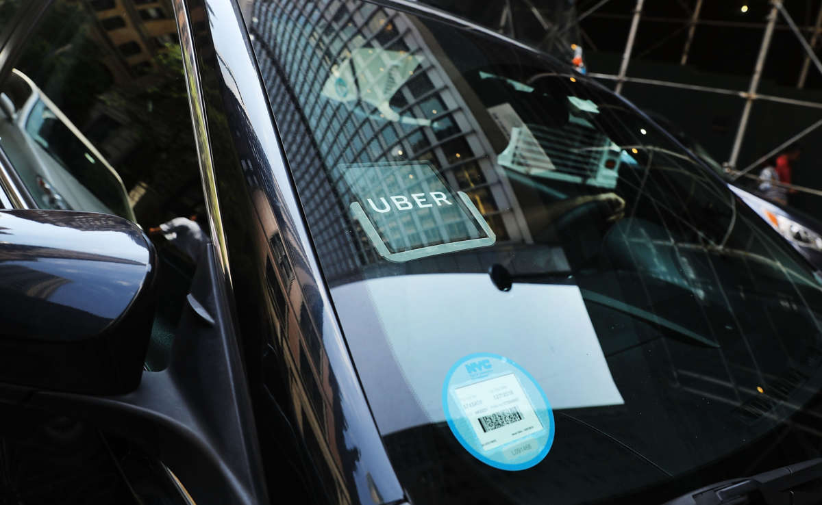 An Uber car waits for a client on June 14, 2017, in New York City.