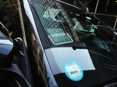 An Uber car waits for a client on June 14, 2017, in New York City.