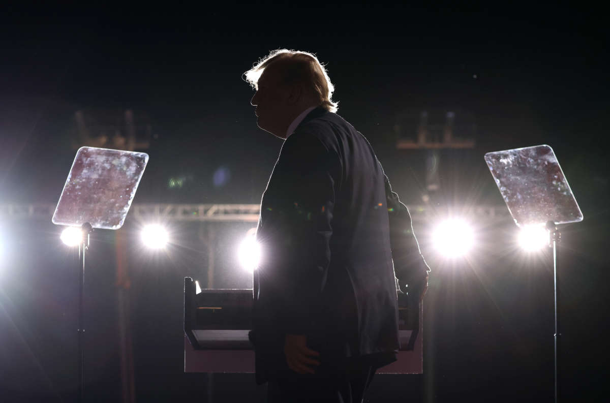 Former President Donald Trump speaks during a campaign rally at Minden-Tahoe Airport on October 8, 2022, in Minden, Nevada.