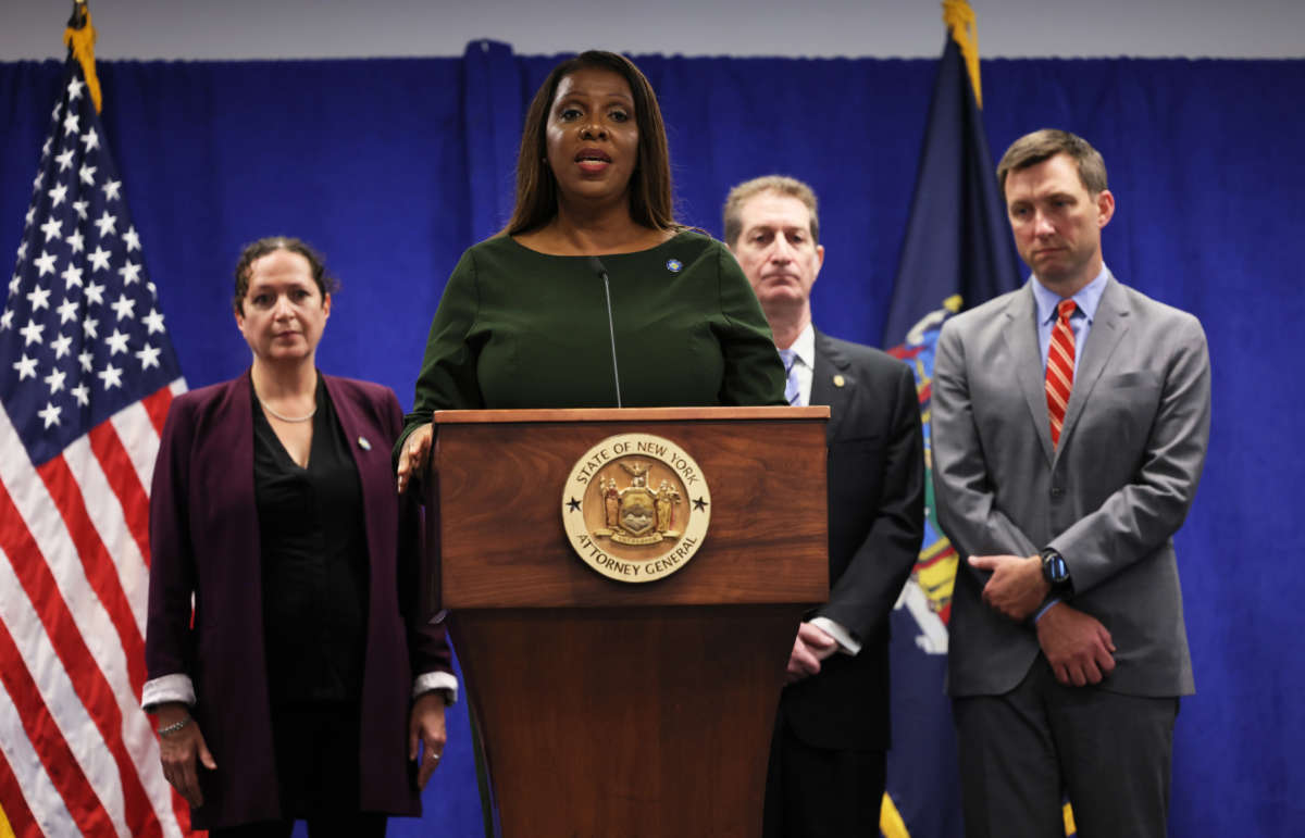 New York Attorney General Letitia James speaks during a press conference at the office of the Attorney General on September 21, 2022, in New York City.