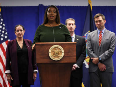 New York Attorney General Letitia James speaks during a press conference at the office of the Attorney General on September 21, 2022, in New York City.