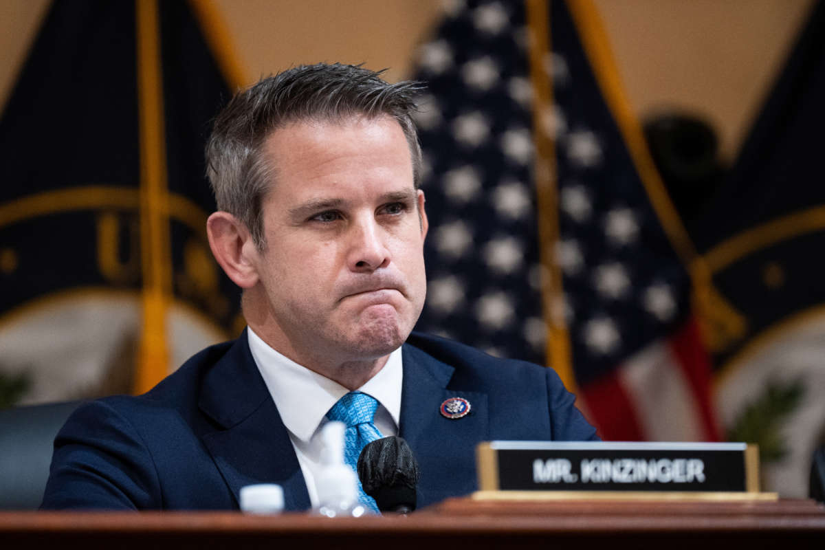 Rep. Adam Kinzinger speaks during the Select Committee to Investigate the January 6th Attack on the U.S. Capitol hearing in Washington, D.C., on July 21, 2022.