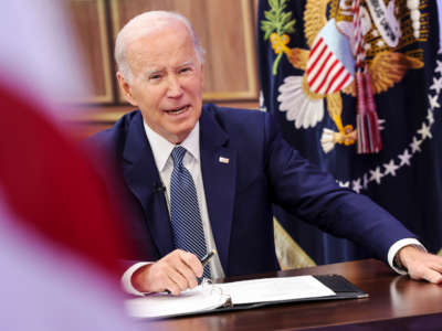 President Joe Biden delivers remarks at the Eisenhower Executive Office Building in Washington, D.C., on October 11, 2022.