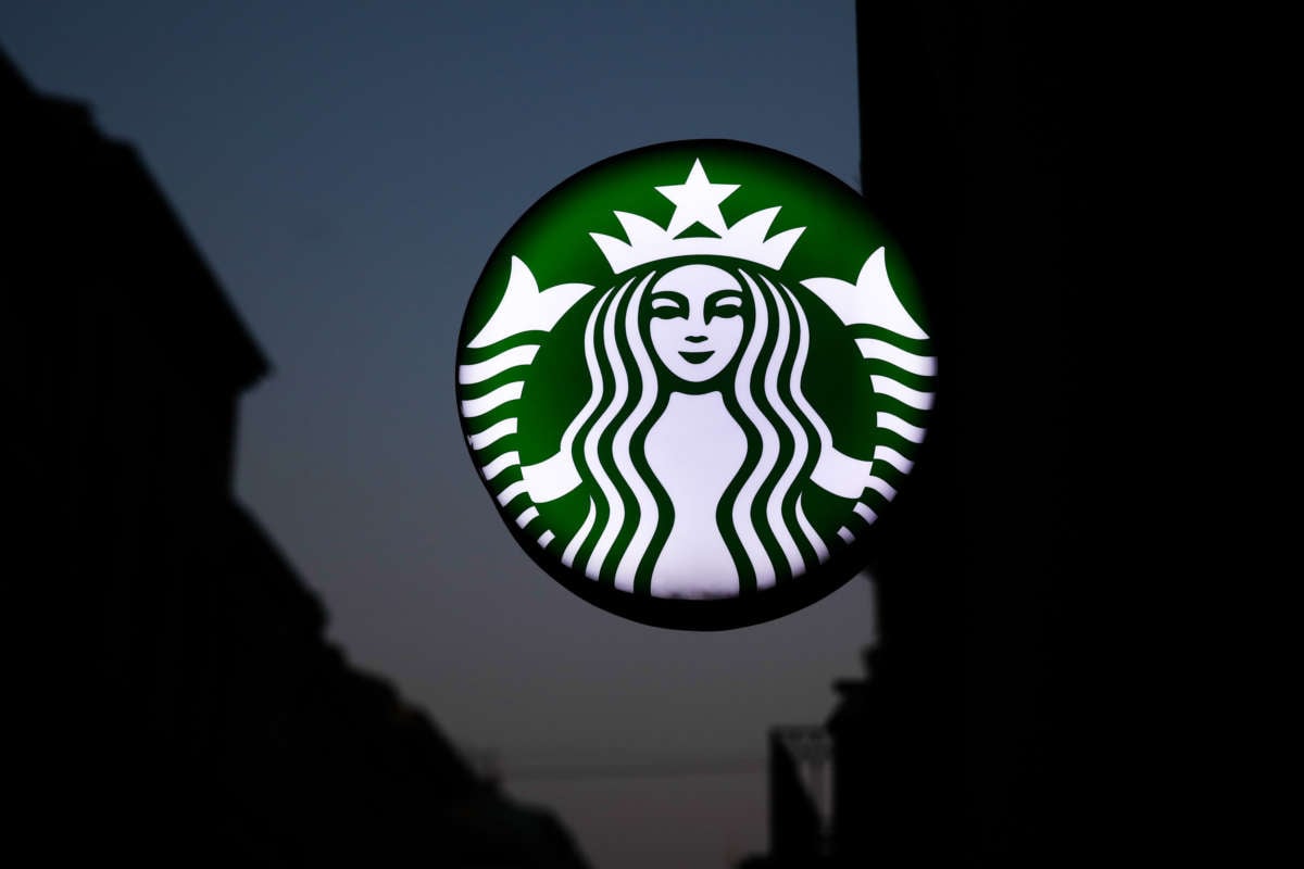 Starbucks Coffee logo is seen in Krakow, Poland, on February 9, 2020.