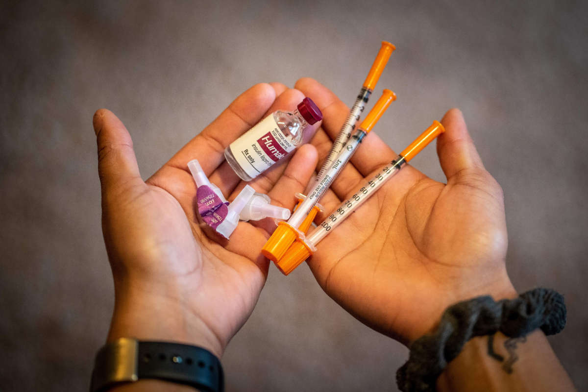 A person shows their insulin kit on January 17, 2020, in St.Paul, Minnesota.