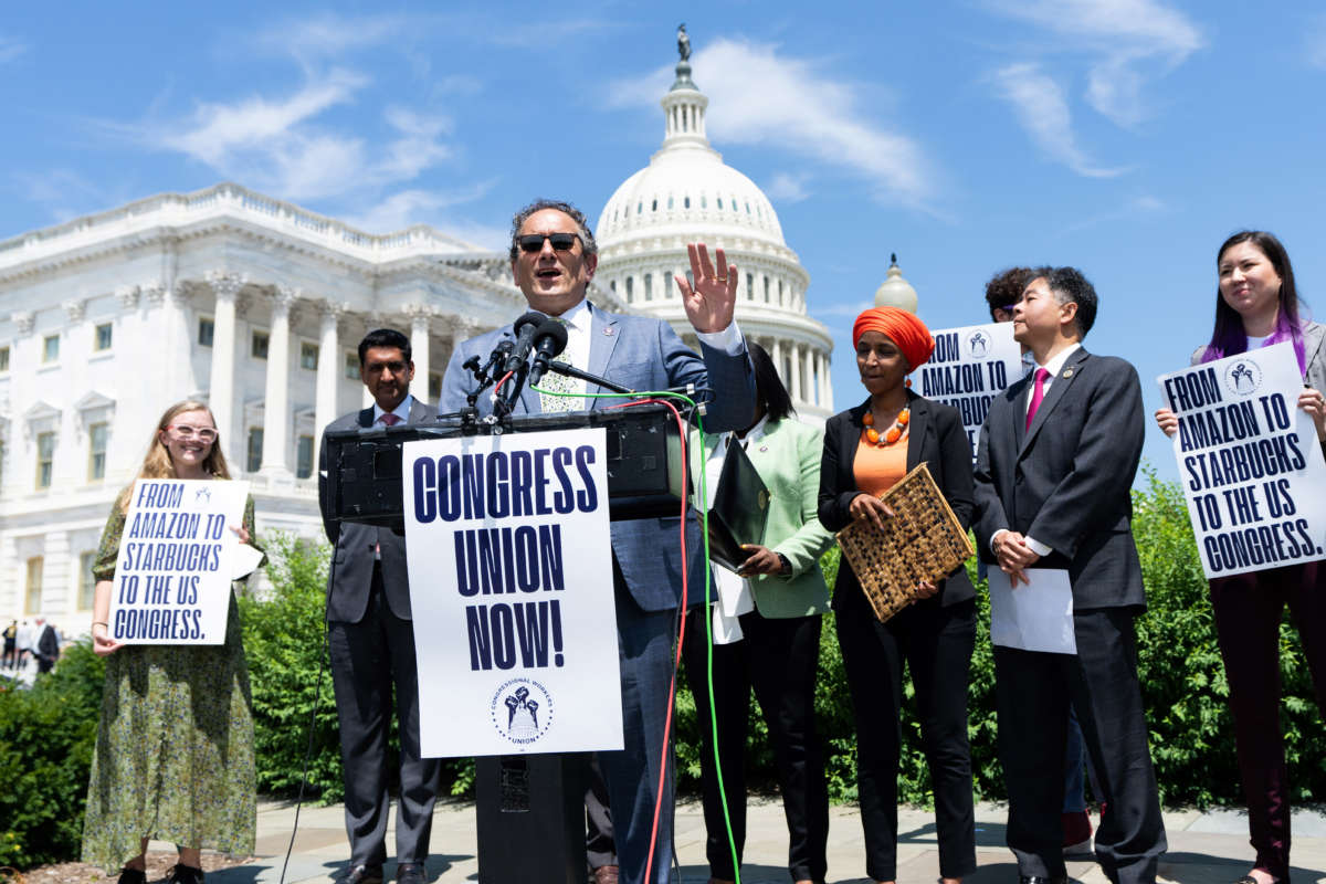 Rep. Andy Levin speaks during a news conference on the Congressional Workers Union outside the U.S. Capitol on July 19, 2022.