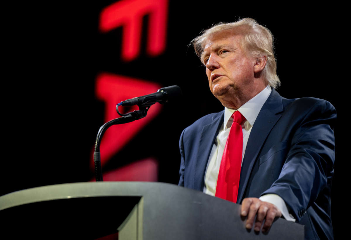 Former President Donald Trump speaks during the American Freedom Tour at the Austin Convention Center on May 14, 2022, in Austin, Texas.